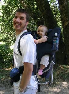 Daddy with the baby on the hike. She was happier.  Daddy didn't shave for two weeks.