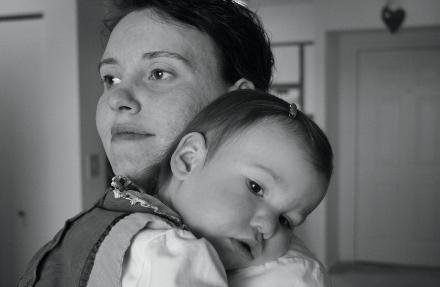 We had to wake her up in order to get her ready for church.  She still wasn't quite awake by the time we were ready to leave, but that was OK, it gave mom and baby a bit of snuggle time...