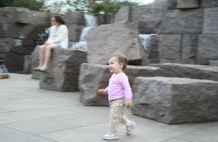 Not too terribly in focus, except for her face.  Taken at the FDR memorial, I like this one because she looks like such a big little girl!